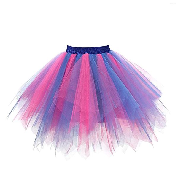 Scheroni di gonne Rainbow Stripe Women Tutu Short Gauze Mesh Gonna a pieghetta Princess Party Ball Abito da ballo Mini Dance Pettiskirt Summer