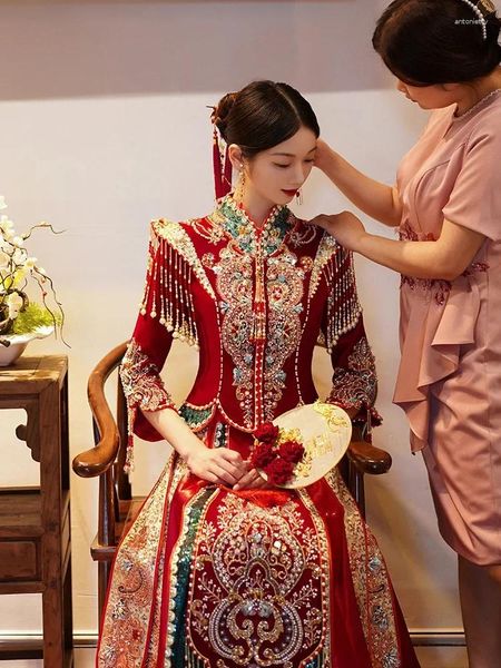 Ethnische Kleidung Yourqipao Chinesisches Hochzeitskleid traditionelle Cheongsam plus Größe moderner roter Rock Frauen Mann Tang Anzug orientalische Kleider