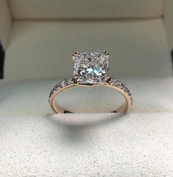 Real solido 925 anello sterling in argento lussuoso 2 ° cuscino taglio taglio anelli di fidanzamento di matrimonio in pietra per donne regalo di gioielleria 4122153