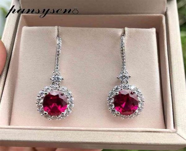 Pansysen Luxo Ruby Sapphire Gemstone Drop Stoping para mulheres Vintage feminino 925 Sterling Silver Jewelry Brincha Presentes de casamento 216706728