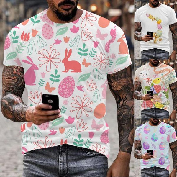 Camisetas masculinas Moda de Páscoa masculina Casual Casual Camisa Impressa Camisa Redonda Mangas curtas Blouse Top Bouse Spring Clothing Domingo