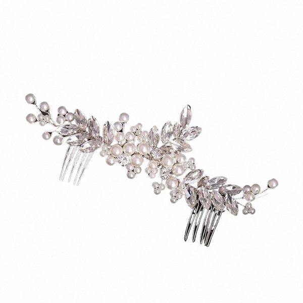 simulierte Perlen handgefertigte Tiaras Haarkämme Kristall Braut Kopfstück Frauen Hochzeit Haarakrories Kopf Reben Stirnband Haarband M5HW#