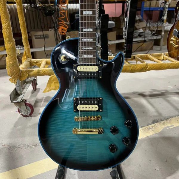 Guitarra lp guitarra elétrica circular azul beled bapled top zebra captadores de hardware de ouro de mogno frete grátis