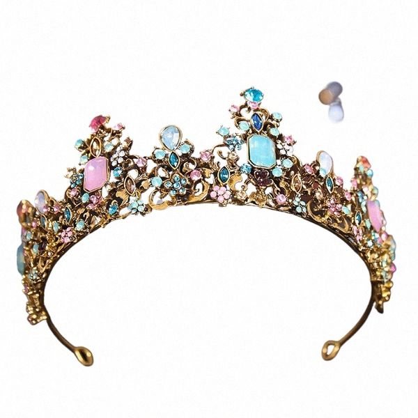 Rainha real de barroca coroa colorida geléia de cristal rhineste concurso band diadema na noiva tapas de casamento accortos de cabelo e92o#