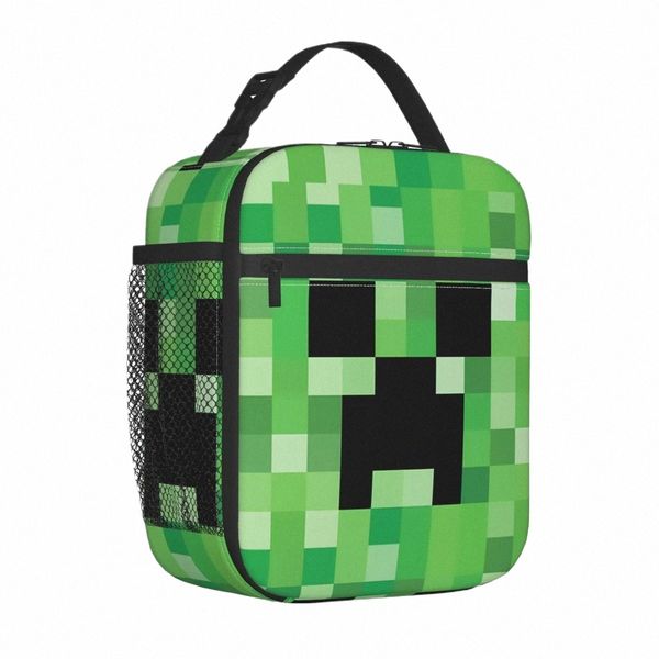 Pixel Art Изолированная сумка для ланча для детей лицо IC Lunch Box Pecnic Pertable Tote Bad Sacks Водонепроницаемые дизайнерские кулер I3UW#
