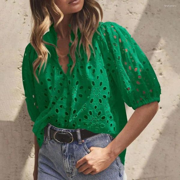 Bloups feminina Mulheres camisa de decote em V STILLISH TOPS TOPS LANTERN LANTERN BLOUSE BLOUSE BOUSHA CASual Fashion moda