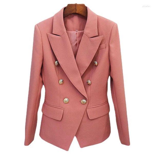 Frauenanzüge Frühlingskleidung Trend 2024 in Jacken Ladies Gold Lion's Head Button Elegante Blazer rosa schlanker Anzug