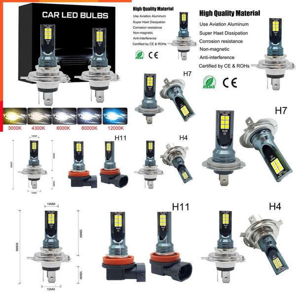 2024 2024 2 pcs H4 H7 PRANEGGIO LED H11 H8 H9 H10 H1 H3 Bulbi della nebbia per auto 9005 9006 Lampade di guida automatica 12000LM 80W 12V