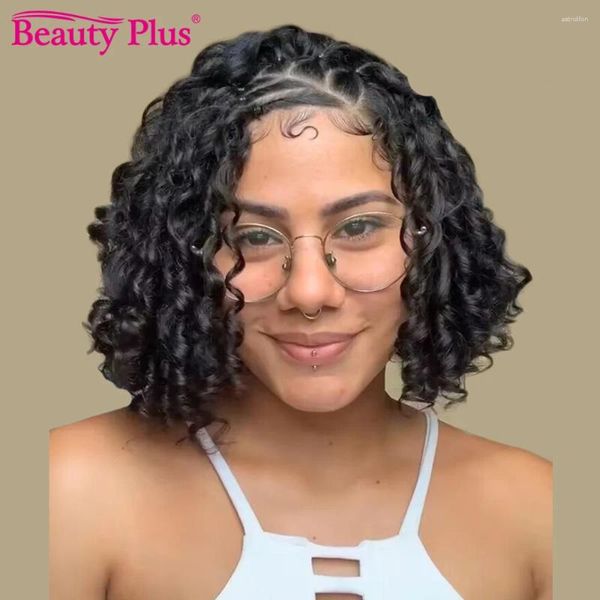 Spiralpixie geschnitten lockig 13x4 transparente Spitzenperücke menschliches Haar für Afroamerikaner 180 Dichte mit natürlichen Haaransatz vorgefertigt