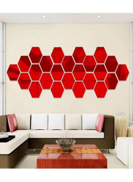 12 pezzi Set 3D Specchio Adesivo a parete per parete esagono esagono rimovibile adesivo per parete Decal Deco