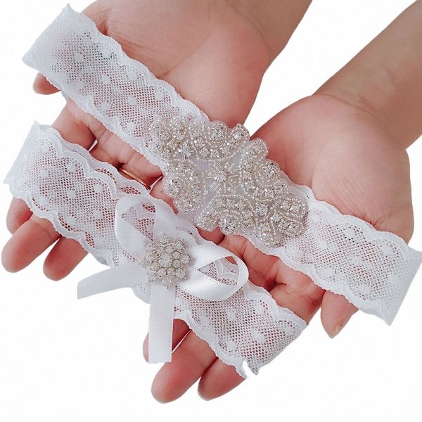 Weiße Frauen Kristalle Pailletten Hochzeitsverbälter sexy Spitzenstädte für Frauen/Braut Oberschenkel Ring Brautbein Strumpfband Braut Akzessionen 22W1#