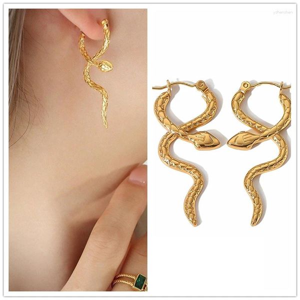 Orecchini per borchie fresco shiny metal golden cross serpente per donne in acciaio titanio appannarsi gioielli alla moda gratuiti bijoux