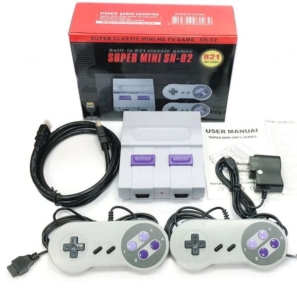 Console con console per videogiochi retrò Mini HD TV 8BIT Mini HD TV CONSOLE BUSTING 821 Classic per SNES Games Dual GamePad Player Palntsc9319712