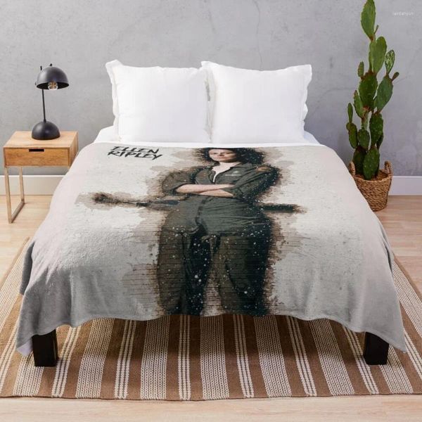 Coperte Ellen Ripley - Coperta di lancio in stile graffiti alien per divano uncinetto di marca da letto morbido