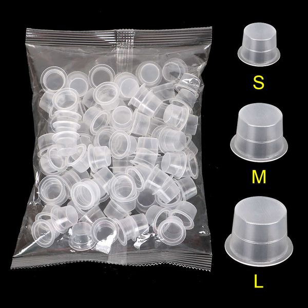 100pcs Tattoo Große mittelgroße kleine Tintenpigmentbecher Ring Transparent Microblading Cap Lip Augenbrauen PMU BLAAFELSONTS SCREM