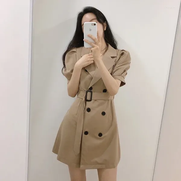 Lässige Kleider Insozkdg Design Korean High Street Womens Mode süße elegante Bürodame doppelte Button Knopf gekerbter Mini Blazer Kleid