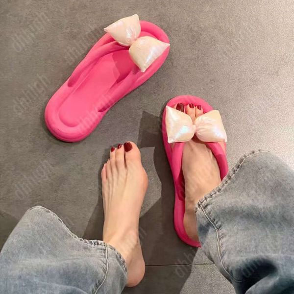 Modeschuhe Flip Flops Eva Weiche Sandalen Frauen Home Schuh Nicht-Schlupfstrandrutschen Pantoffeln mit Schleifen Hausschuhen für Sommerstrandtouren dekoriert