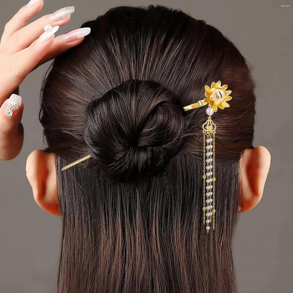 Клипсы для волос китайская булавка Светло Ретро лотос цветочные аксессуары для женщин -кисточка Жемчужные головные уборы головные уборы