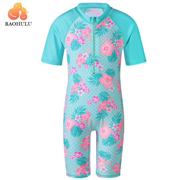 Baohulu Cyan Flower Baby Girl Swimsuit UV50 UPF50. Детские девочки купальники для 312 лет детские плавающие костюмы пляжная одежда 240416