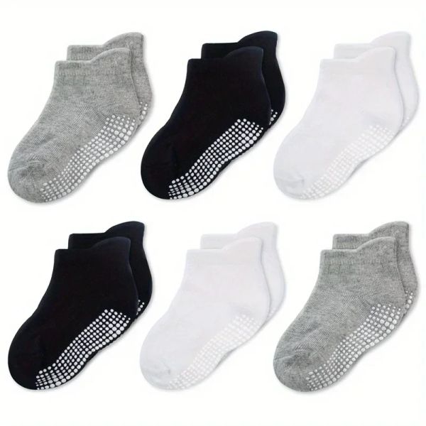 Socken 6 Paare 07 Jahre alte Nichtlip Grip Kinder Socken Baumwolle kleine Mädchen und Jungen Knöchelsocken Säuglinge Kleinkinder Kinder Socken