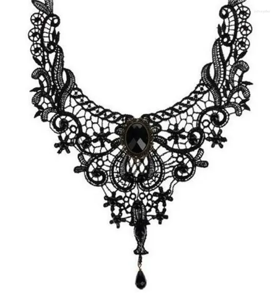 Choker Gothic Victorian Black Lace Halskette für Frauen Mädchen Boho Kristall Quasten sexy Halsketten Steampunk Dark Jewelry Geschenke