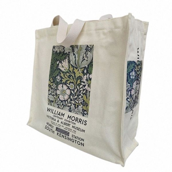 Borsa di tela femmina di arti del Regno Unito William Morris Vintage Fr Garden Stampa Libri con cerniera Borsa Grande tote per donne Shop T5MC#