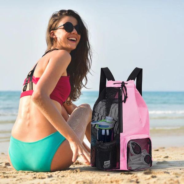 Stume da stoccaggio zaini da calcio a spalla spiaggia da canna con tasche bagnate in maglia addensata comoda per gli sport all'aperto