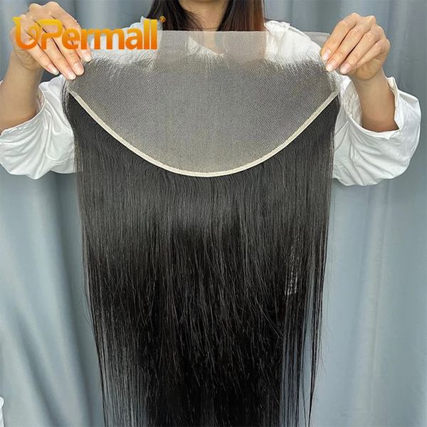 Upermall 13x6 Spitze Frontal gerade vorgezogener Schweizer HD Transparent Full Front Nur natürliche schwarze 100% Remy menschliches Haar zum Verkauf 240408