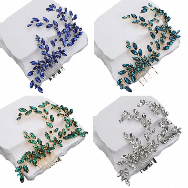 Sier Rhineste Bridal Abchina per capelli Pice alla moda Handamde Black Wedding Hair Accories Red Blue Party Tiaras Green Y05G#