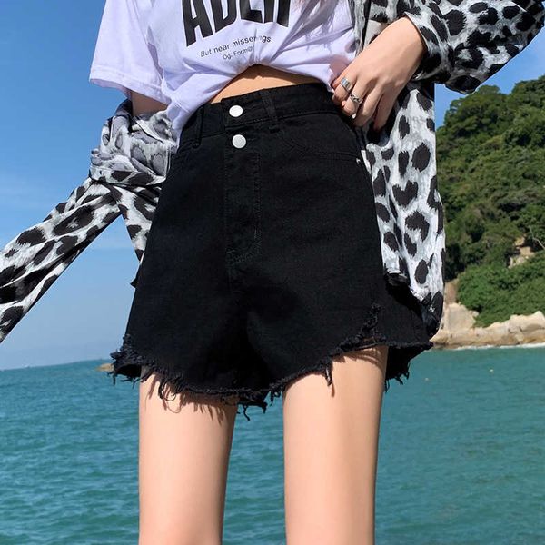 Shorts de jeans para mulheres no verão de 2024 Shaço solto de cintura alta e abre a carne, cobrindo a Internet Red A-Line Hot Pants Instagram da moda