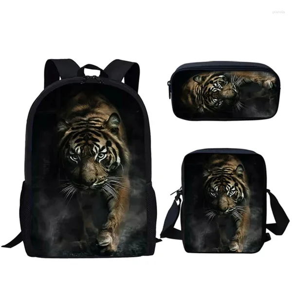 Sırt Çantası Hip Hop Tiger Aslan Leopar Bear 3pcs/Set 3D Baskı Okulu Öğrenci Kitap Çantası Seyahat Dizüstü Dirok Çekiş Omuz Çantası Kalem Kılıfı