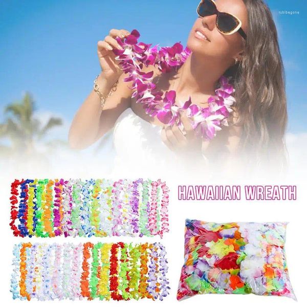 Flores decorativas PCs Hawaiian Flower Leis Garland Dress Dress Fanche Party Party Hawaii Beach Fun Diy Wedding Decoration