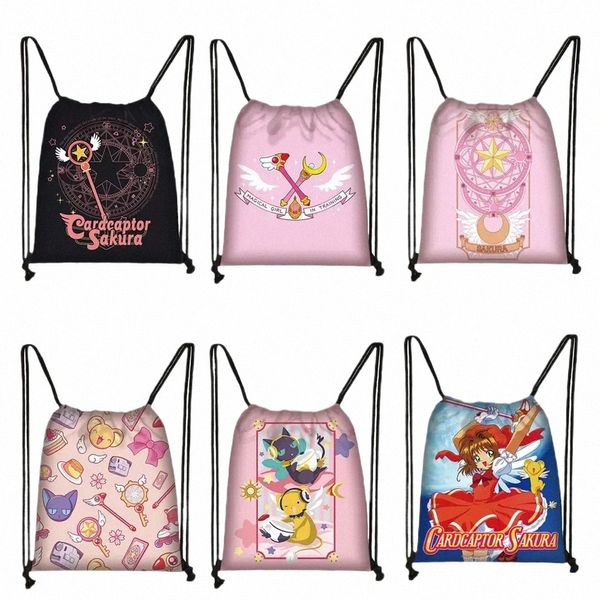 Anime Cardcaptor Sakura Draw String -Taschen süße Mädchen -Aufbewahrungs -Umhängetasche für Reisebühne Teenager Daypack School Rucksack Schuhe Halter Z3QA#