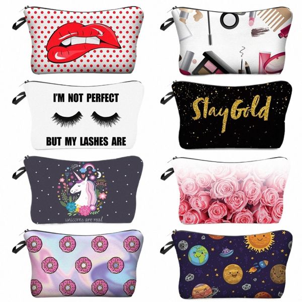 Padrão de lábios sexy Bolsa de ferramenta de maquiagem impressa Mulheres viajam para armazenamento FI Bolsas de cosméticos Caixa de lápis durável para meninas T673#