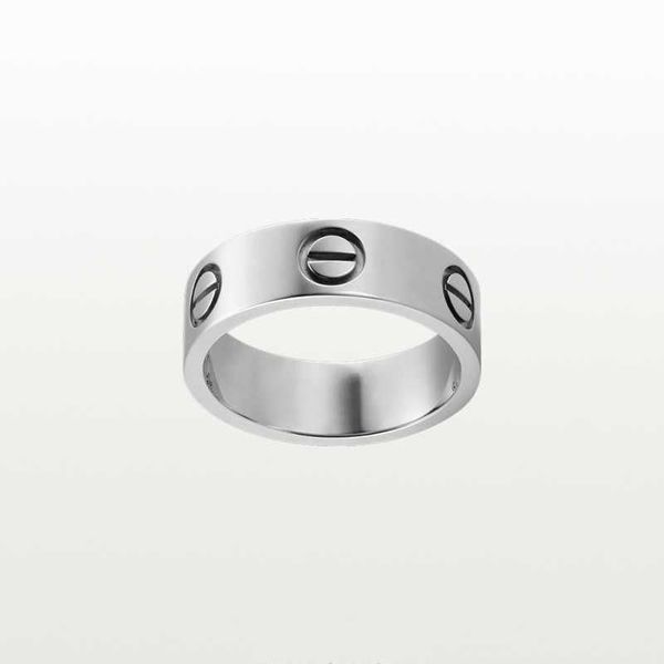 Silver Color Band Love Ring como Original Designer Logo Grave Anéis com diamantes anéis de aço inoxidável homens homens amantes jóias de moda EUA Tamanho 6 7 8 9 10 11 12