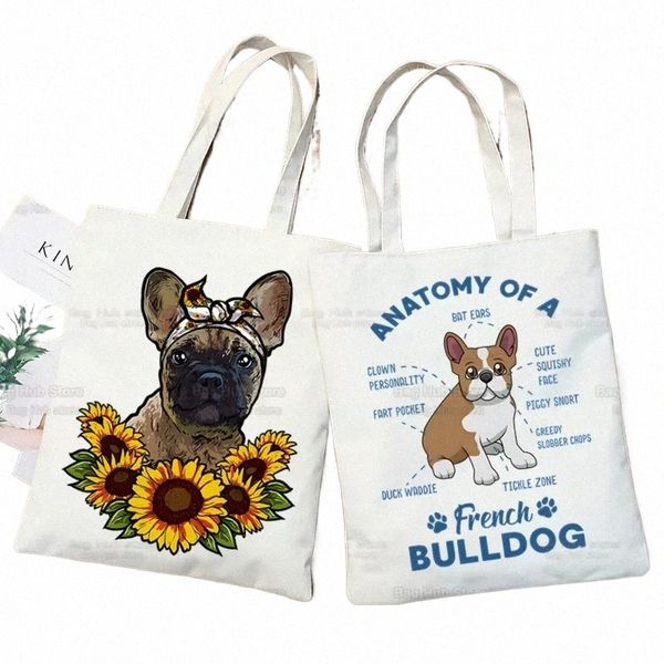 Bulldog French Bulldog Canvas Tote Bag Women Borse Eco riutilizzabile per cani Kawaii Borsa per negozio di grafico Bag di Ulzzang Bags U7Y8#