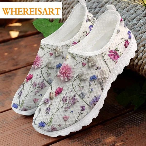 Scarpe casual in cui le donne stampano di fiori asciutti vere le donne scivolano su sneakers estate fuori da signore piatti design marchio calzature femminili