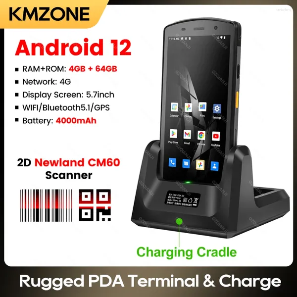 5,7 polegadas Android 12 Terminal Handheld PDA Scanner de código de barras 1d/2d Código QR 4G WiFi Bluetooth NFC Socket Cradle Charge Ram4g Rom64g