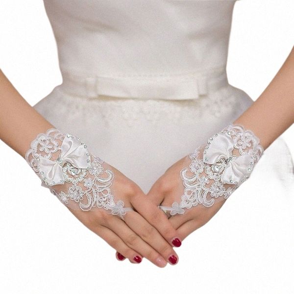 Nuovi guanti eleganti avorio corto paragrafo in pizzo dito guanti da sposa rhineste per festa di nozze sexy Accories f7ou#