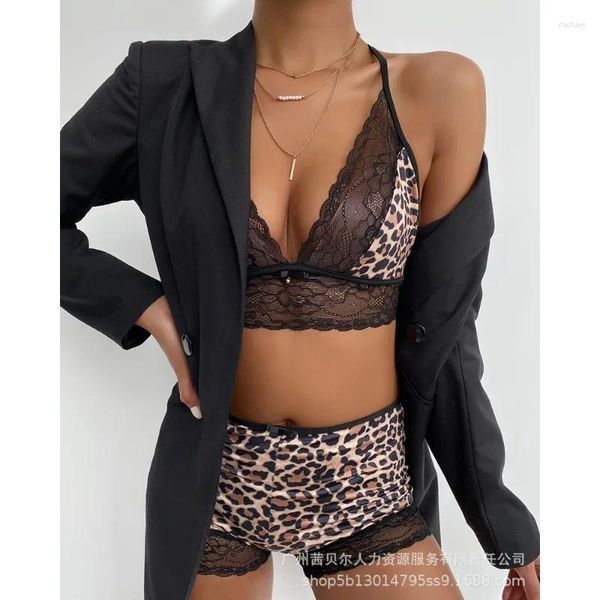 Bras se pondera mulheres lingerie de duas peças se sexy renda de renda com estampa de estampa de sutiã terno de roupas íntimas de roupas de dormir