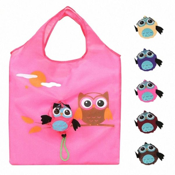 Eco Animal Owl Faltable Shop Bag Carto wiederverwendbarer Umhängetaschen Frauen tragbare Einkaufsbeutel Aufbewahrungstasche Home Organizer L2CD#