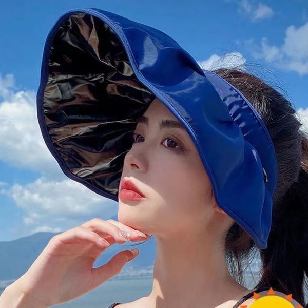 Cappuccio per visiera per donne Cappello solare Summer Hat Suncreen Caps Outdoor Cappello Blu Beach Cappello semplice Elegante indossazione comoda protezione UV con tetto con tetto grande