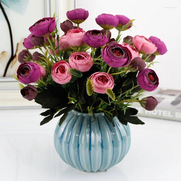 Fiori decorativi 1 bouquet 9 teste artificiali bocciolo di tè fiore di seta flores per decorazione per matrimoni da giardino fai -da -te per la casa