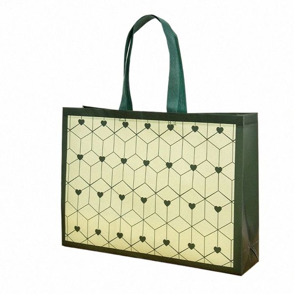 Borsa da stampa a cuore verde riutilizzabile Bagna impermeabile in tessuto Woven Eco Shop Casa per pieghevole per la spesa da viaggio M6DR#