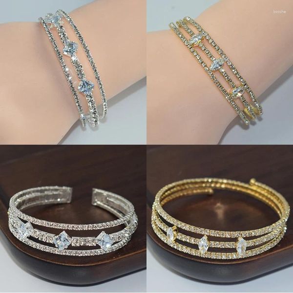 Braggle Fashion Bling Crystal Crystal Multiyer Bracciale Gioielli Bridal Rhinestone Open Luxury Wedding