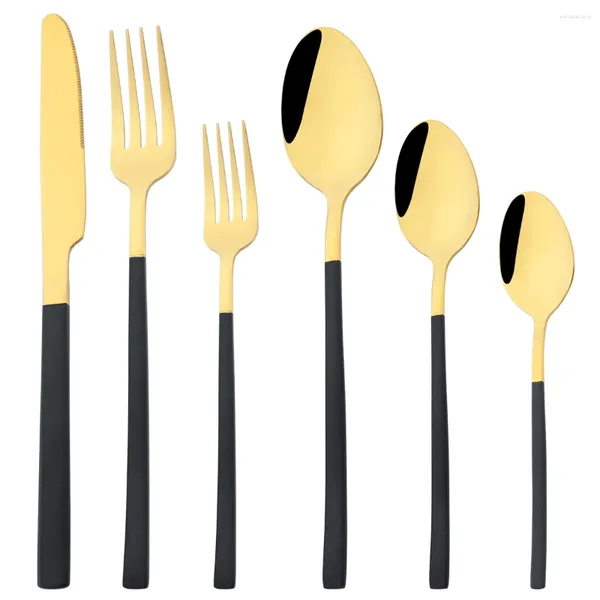 Geschirrsets 6pcs/Set schwarzes Gold Set Edelstahl Tischmesser Dessert Gabel Löffel Kaffee Besteck Küche Wohnung