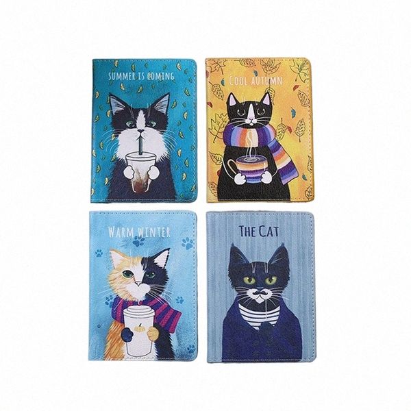 4 colori simpatici animali da gatto viaggiano Accory Porta passaporto PU Copertina passaporto per passaporto Custodia Busin Card Woners Wormet O67P#