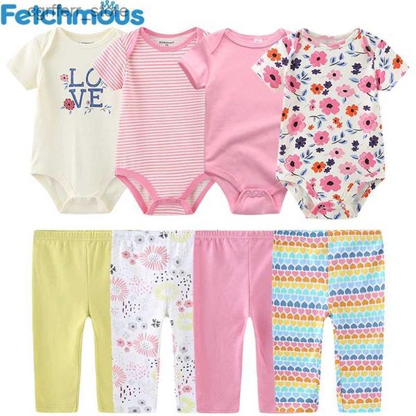 Rompers Baby Girl Kleinkindkleidung Set 4PCS Jungenuits+Hosen Säuglingssätze 0 bis 12 Monate Junge Sommerkleidung Baumwolle Frühling Neugeborenes Outfit L410