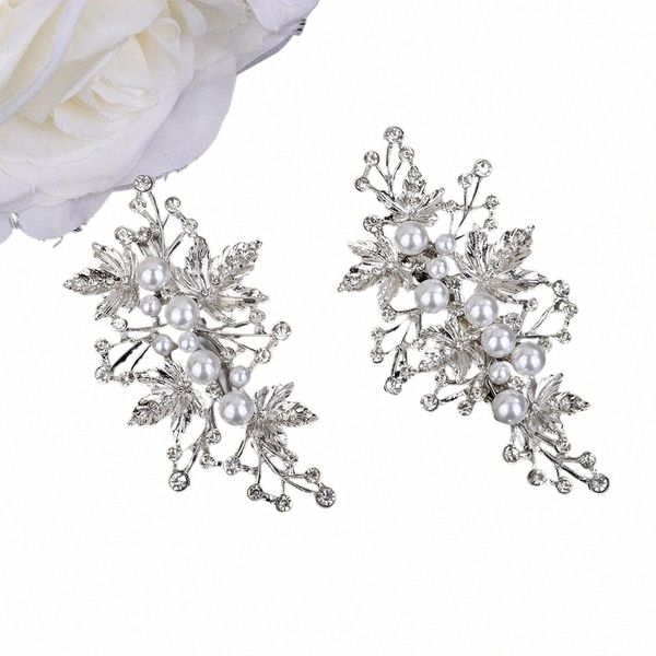 Trendy Rhines Bridal Hair Clips für Frauen Sier Hochzeitshaarakrories handgefertigte Perlenparty Kopfbedeckung Gold Braut Diadrier N2JD#