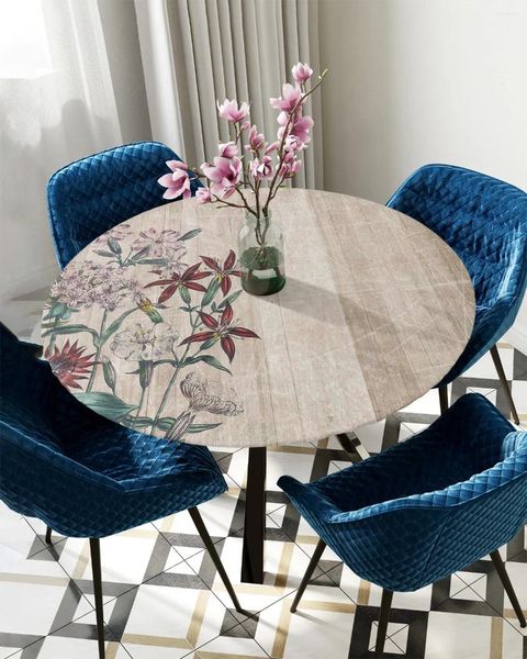 Tavolo tavolo retro fiore in legno rotondo elastico protettore di copertura bordato poliestere rettangolo con tovaglia montata